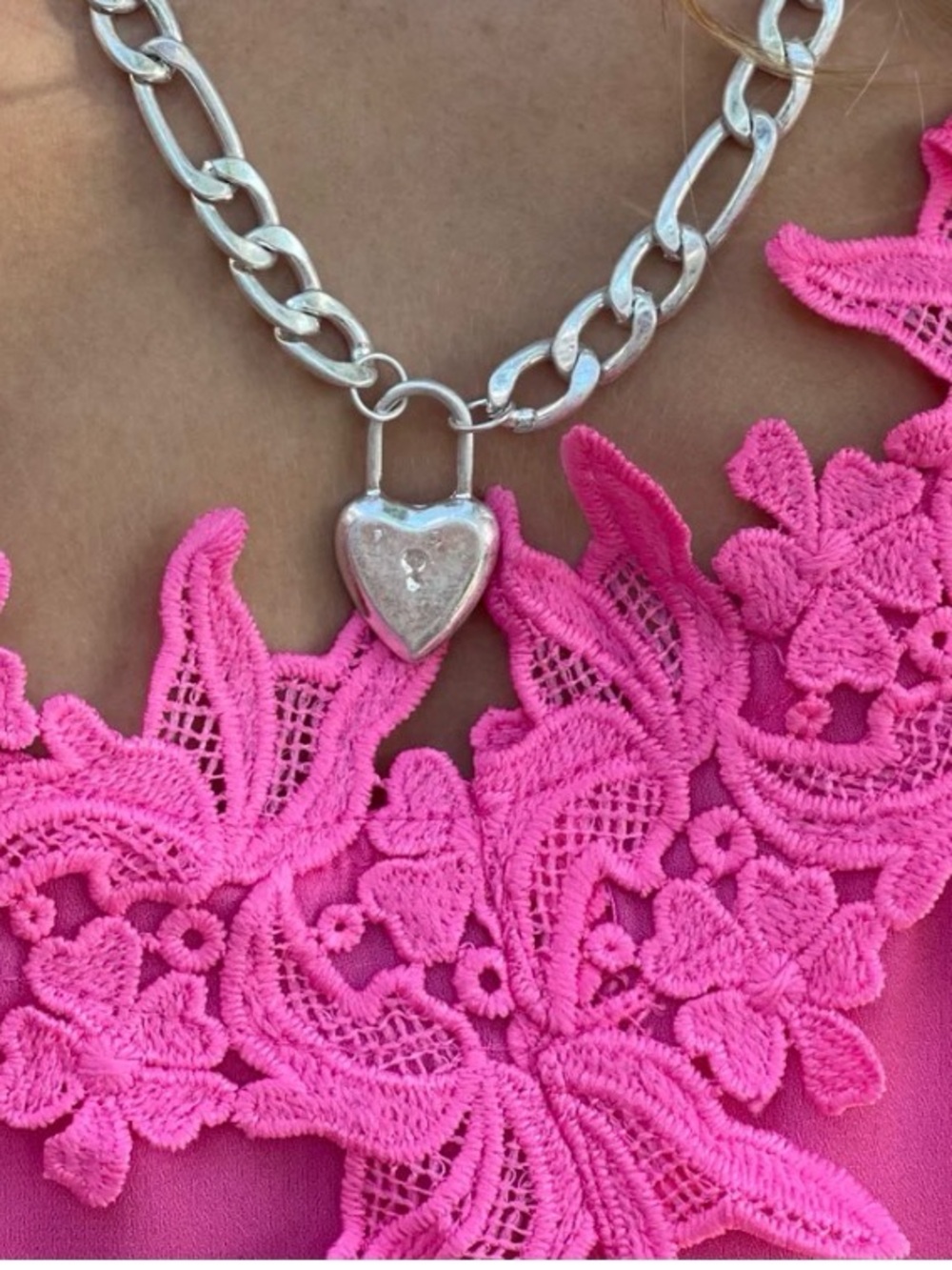 Floral Lace Trim Spaghetti Strap Cami - Hot Pink - Picture 4 of 5